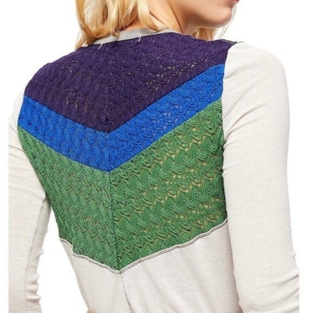 Free People Long Sleeve Top with Purple, Blue, and Green Accents